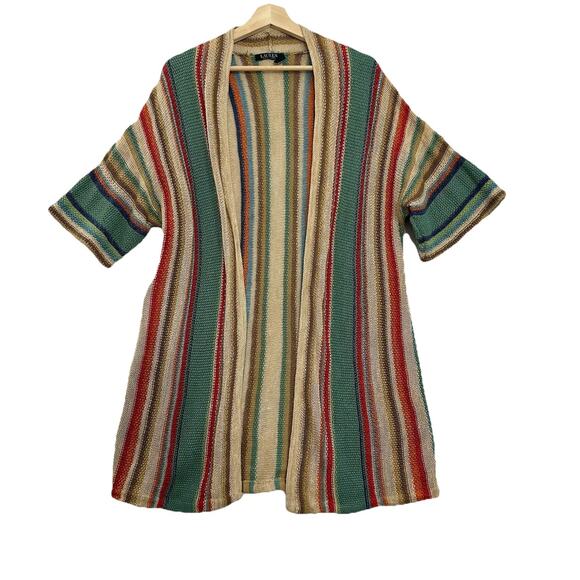 Lauren Ralph Lauren Cardigan Sweater Serape Womens Small Striped Linen Blend - Picture 1 of 12